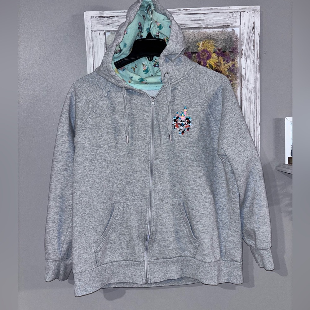 Disney Hoodie Gray Full Zip Disneyland Play In The Park Mickey Minnie Jacket 1X - Picture 2 of 7